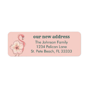 Pink Hibiscus Flamingo New Home Return Address Label