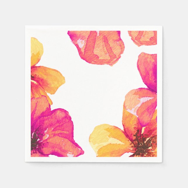 Pink Hibiscus Floral Bridal Shower Invitation Napkin (Front)
