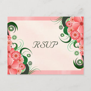 Pink Hibiscus Floral Elegant RSVP Reply Postcards