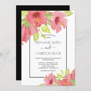 Pink Hibiscus Floral Framed Wedding Invitation