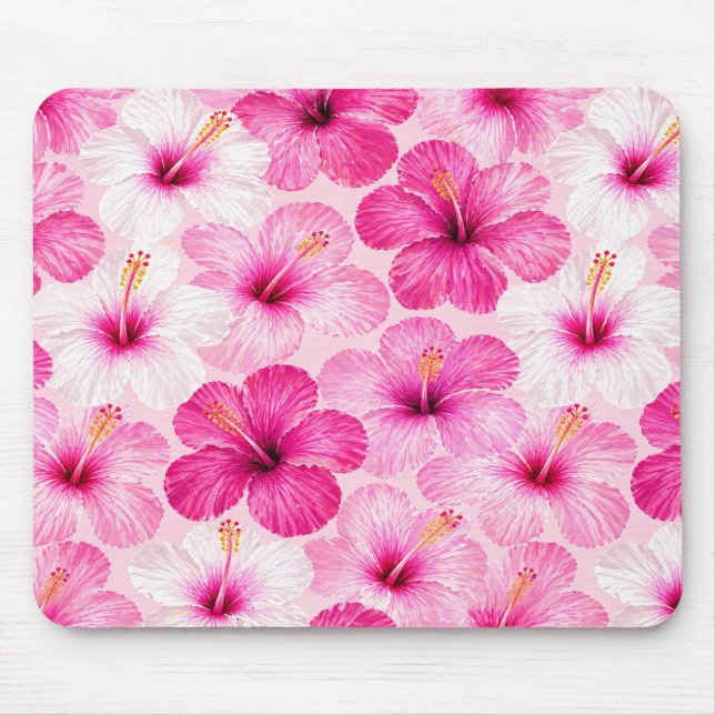 Pink Hibiscus Floral Mouse Pad (Front)