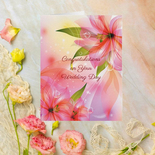 Pink Hibiscus Floral Wedding Couple Congrats Card (Creator Uploaded)