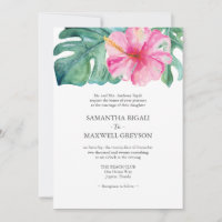 Pink Hibiscus Flow Monstera Leaf Formal Wedding