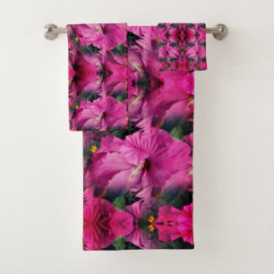 Pink Hibiscus Flower Abstract  Bath Towel Set