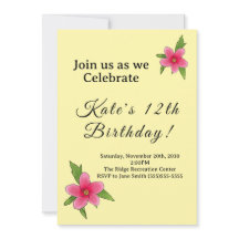 Pink Hibiscus flower Birthday Invitation