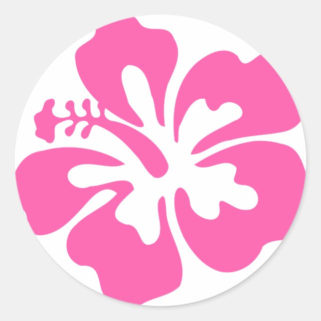 Pink Hibiscus Flower Classic Round Sticker (Front)