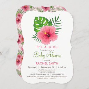 Pink Hibiscus Flower Girl Baby Shower Invitation