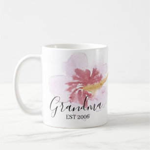 Pink Hibiscus Flower Hand Watercolor Mum Grandma Coffee Mug