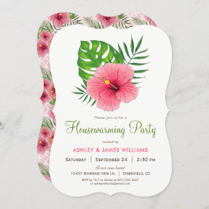 Pink Hibiscus Flower Housewarming Party Invitation