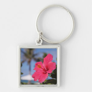 Pink hibiscus flower key ring