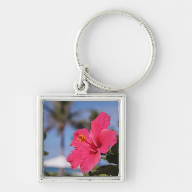 Pink hibiscus flower key ring (Front)