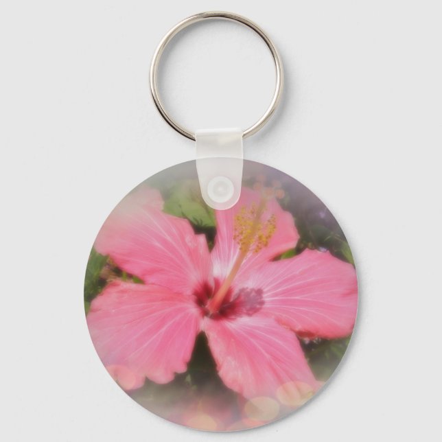 Pink Hibiscus Flower Key Ring (Front)