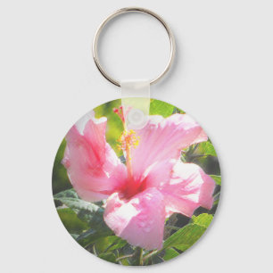 Pink Hibiscus Flower Key Ring