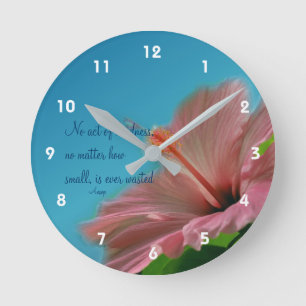 Pink Hibiscus Flower Kindness Quote Inspirational Round Clock