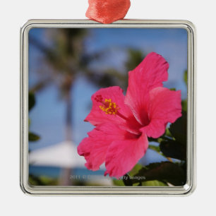 Pink hibiscus flower metal ornament