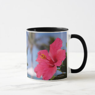 Pink hibiscus flower mug