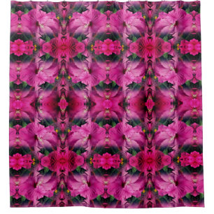 Pink Hibiscus Flower Multiplied Abstract Pattern Shower Curtain