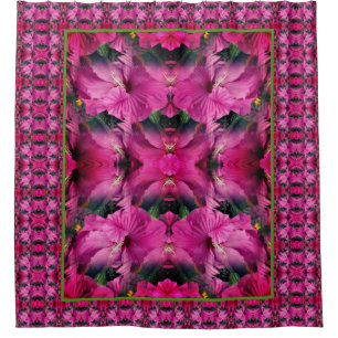 Pink Hibiscus Flower Multiplied Abstract Shower Curtain