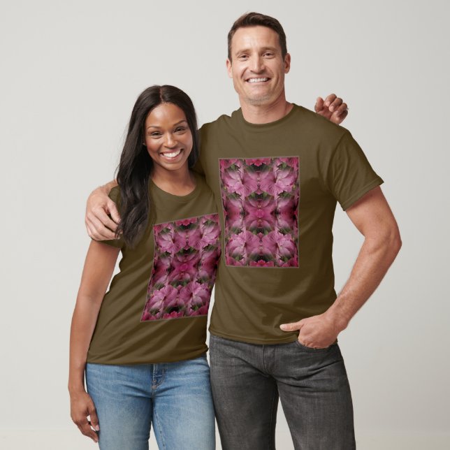 Pink Hibiscus Flower Multiplied Vintage Abstract T-Shirt (Unisex)