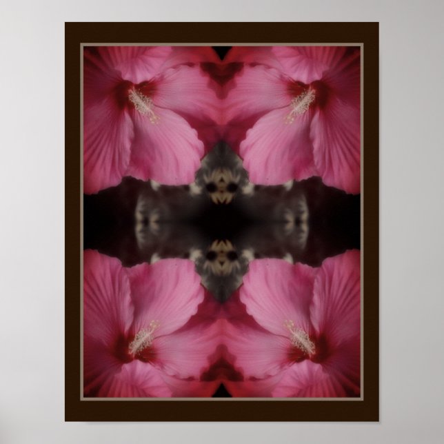 Pink Hibiscus Flower Partial Colour Abstract Poster (Front)
