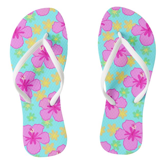 Pink Hibiscus Flower Pattern Thongs (Footbed)