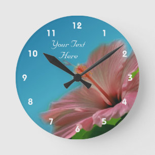 Pink Hibiscus Flower Personalised Round Clock