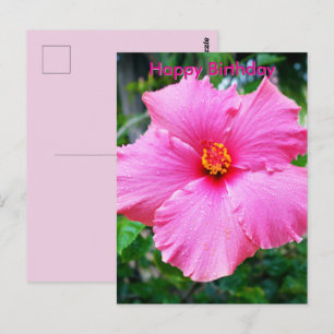 Pink Hibiscus Flower Rain Sprinkles, Bday Postcard