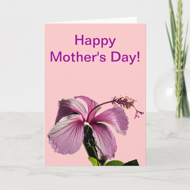 Pink Hibiscus Flower Side View Mother's Day Card (Front)