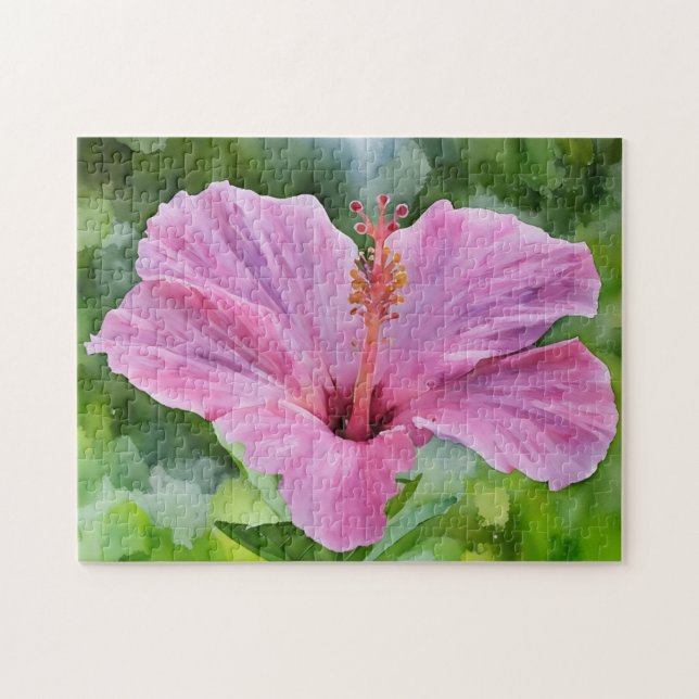 Pink Hibiscus Flower Tropical Art Puzzle (Horizontal)
