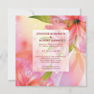Pink Hibiscus Flower Wedding Square Card