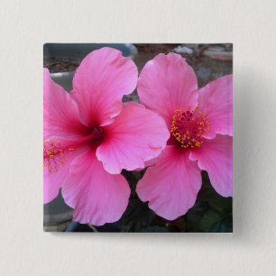 Pink Hibiscus Flowers 15 Cm Square Badge