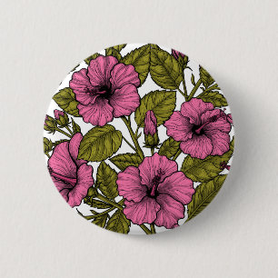 Pink hibiscus flowers 6 cm round badge
