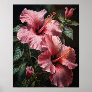 Pink Hibiscus Flowers Art Print Poster