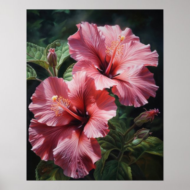 Pink Hibiscus Flowers Art Print Poster (Front)