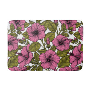 Pink hibiscus flowers bath mat