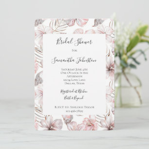 Pink Hibiscus Flowers Bridal Shower Invitation