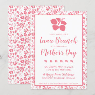 Pink Hibiscus Flowers Brunch Luau Mothers Day Invitation