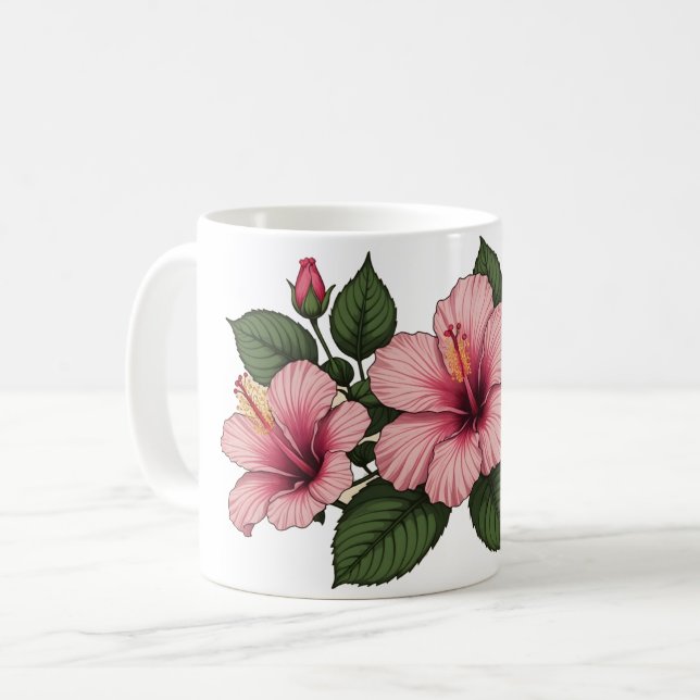 Pink hibiscus flowers coffee mug (Front Left)