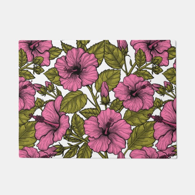 Pink hibiscus flowers doormat (Front)