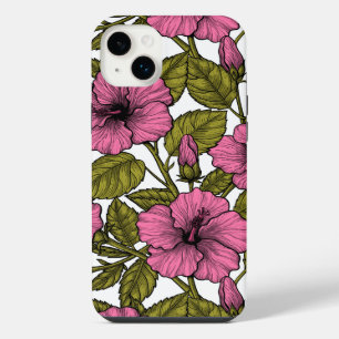 Pink hibiscus flowers iPhone 14 plus case