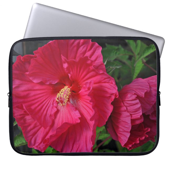 Pink hibiscus flowers laptop sleeve (Front)