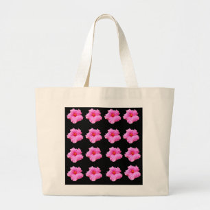 Pink Hibiscus Flowers On Black,_ Large Tote Bag