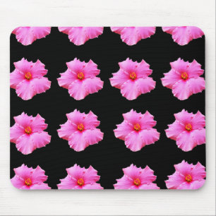 Pink Hibiscus Flowers On Black,_ Mouse Pad