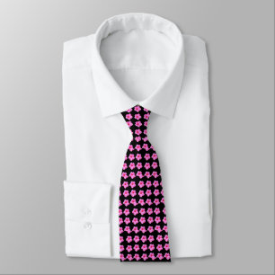 Pink Hibiscus Flowers On Black,_ Tie