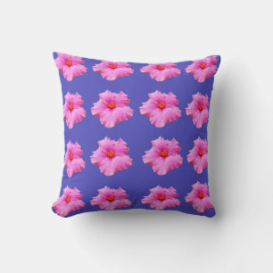 Pink Hibiscus Flowers On Purple, Cushion