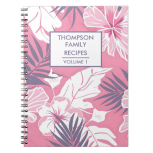 Pink hibiscus flowers Personalised Recipe Notebook