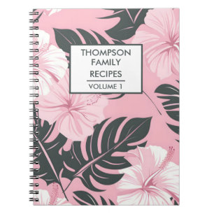 Pink hibiscus flowers Personalised Recipe Notebook