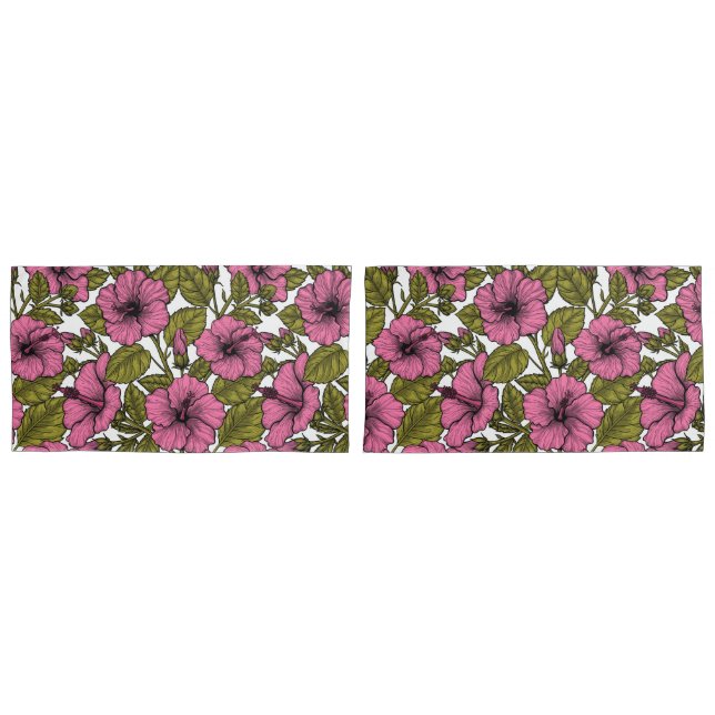 Pink hibiscus flowers pillowcase (Front-Set)