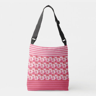 Pink Hibiscus Flowers & Stripes Floral Tote