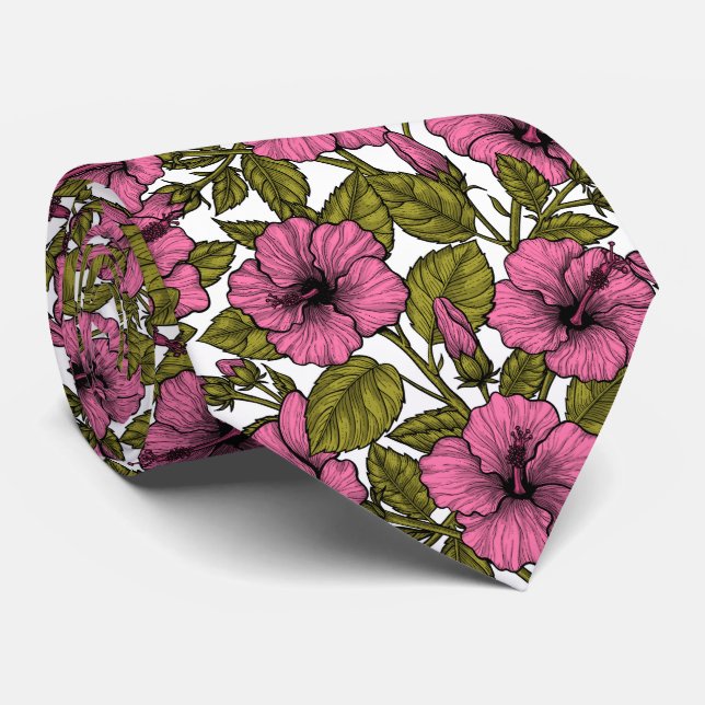 Pink hibiscus flowers tie (Rolled)